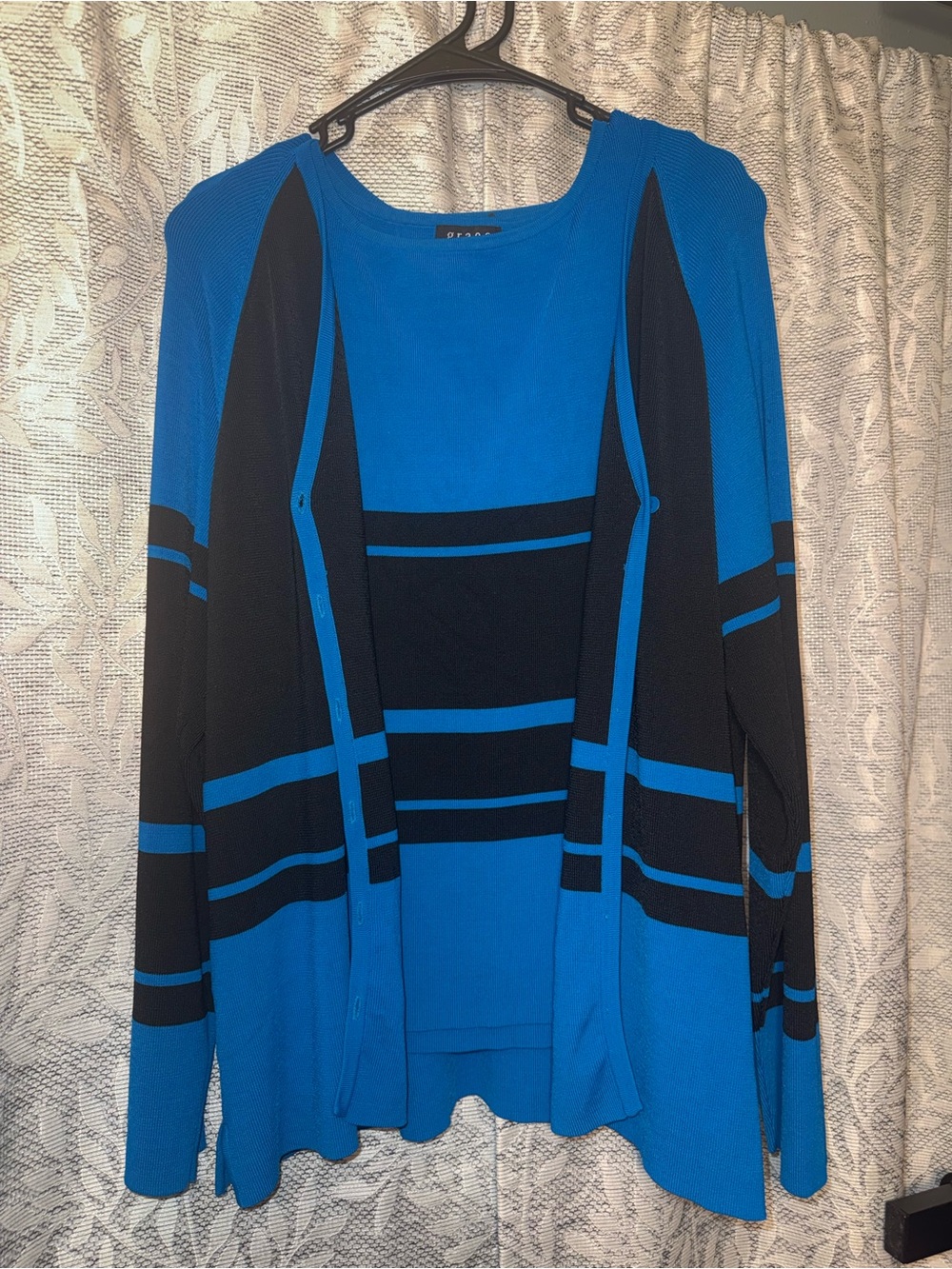 Grace Blue and Black Striped Open-Front Cardigan